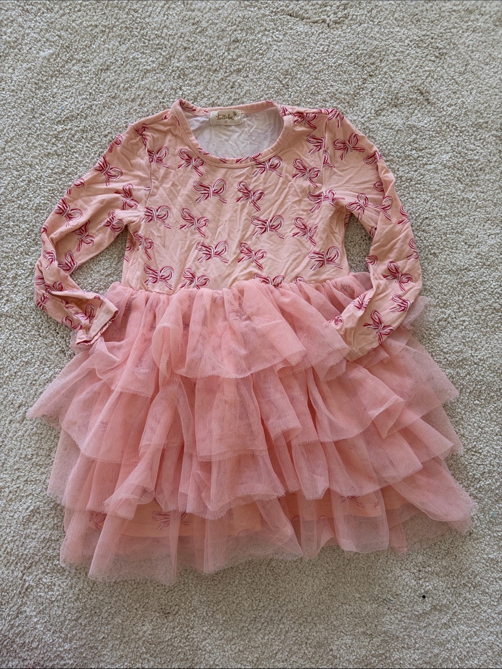 Tullabee Pink Bow Tulle Tiered Kids Costume Dress